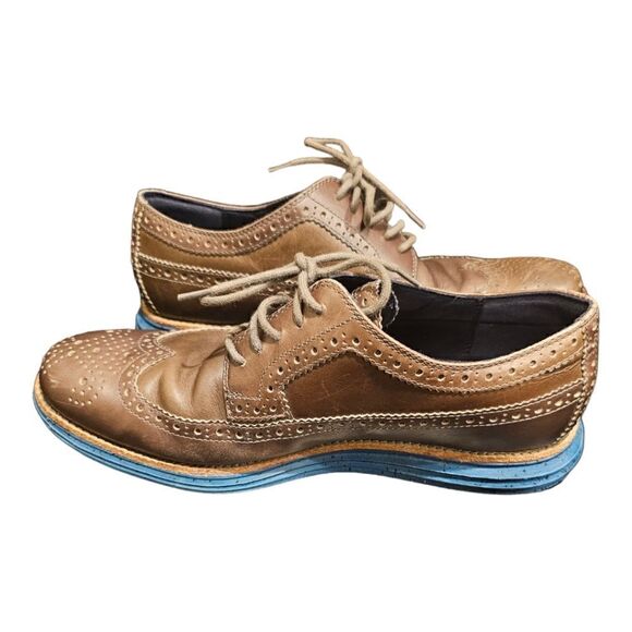 COLE HAAN Lunargrand Taupe Leather Wingtip Oxfords - Size 9 1/2 - Picture 3 of 10